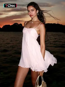 Women Summer Sleeveless Spaghetti Strap Party Club Soild Color Mini Dress Lady Womenswear