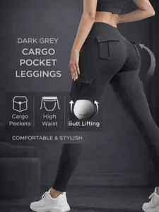 Butt Lifting Compression Leggings With Multiple Pockets For Women Buttery Soft Core Support High Waisted Tummy Control Cargo Gym Yoga Workout  Pants Outdoor Sports Trousers Quick-Dry Tight Fit Workwear No See-Through Activewear Long Pants