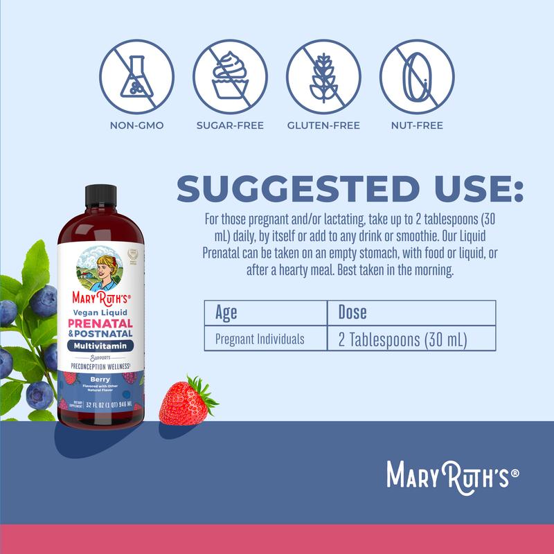 MaryRuth’s Prenatal & Postnatal Liquid Multivitamin - Sugar Free - Vegan - Non-GMO - 32oz