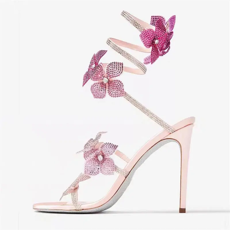 Aneikeh 2025 Summer Open Toe Ankle Strap Female Sandals Shoes Street Style CRYSTAL Narrow Band Thin High Heels Women Sandals