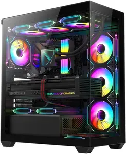 OV603 ATX Mid-Tower PC Case, Spacious High-Airflow Gaming Case with 4 x 120mm PWM ARGB Fans, USB 3.0 & Type-C Ports, Tempered Glass, Large Capacity Computer Case - Black