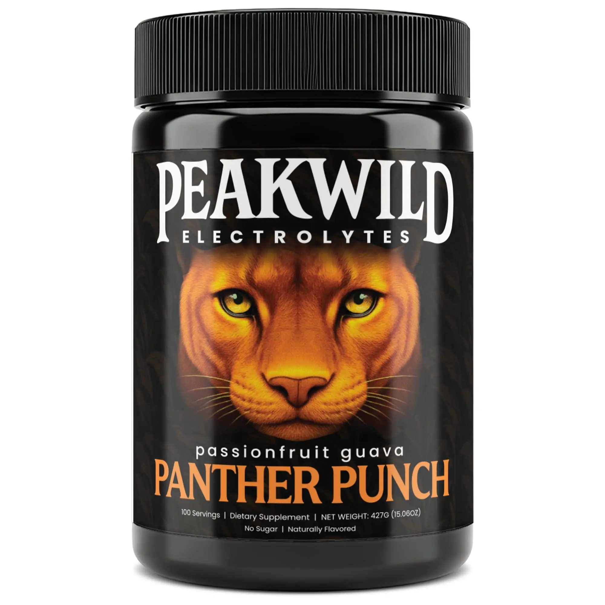 PeakWild Electrolyte Powder | Panther Punch (Passionfruit Guava) | Zero Sugar | All Natural Ingredients | 100 Servings