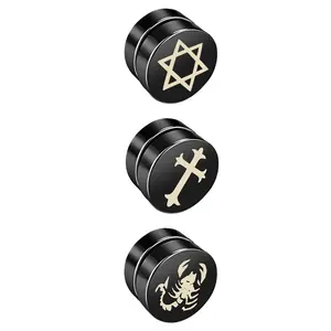 OIDEA Magnetic Stud Earrings Set, 3 Pairs of No-Piercing Stainless Steel Studs with Mixed Patterns, Unisex Streetwear Jewelry for Parties & Concerts