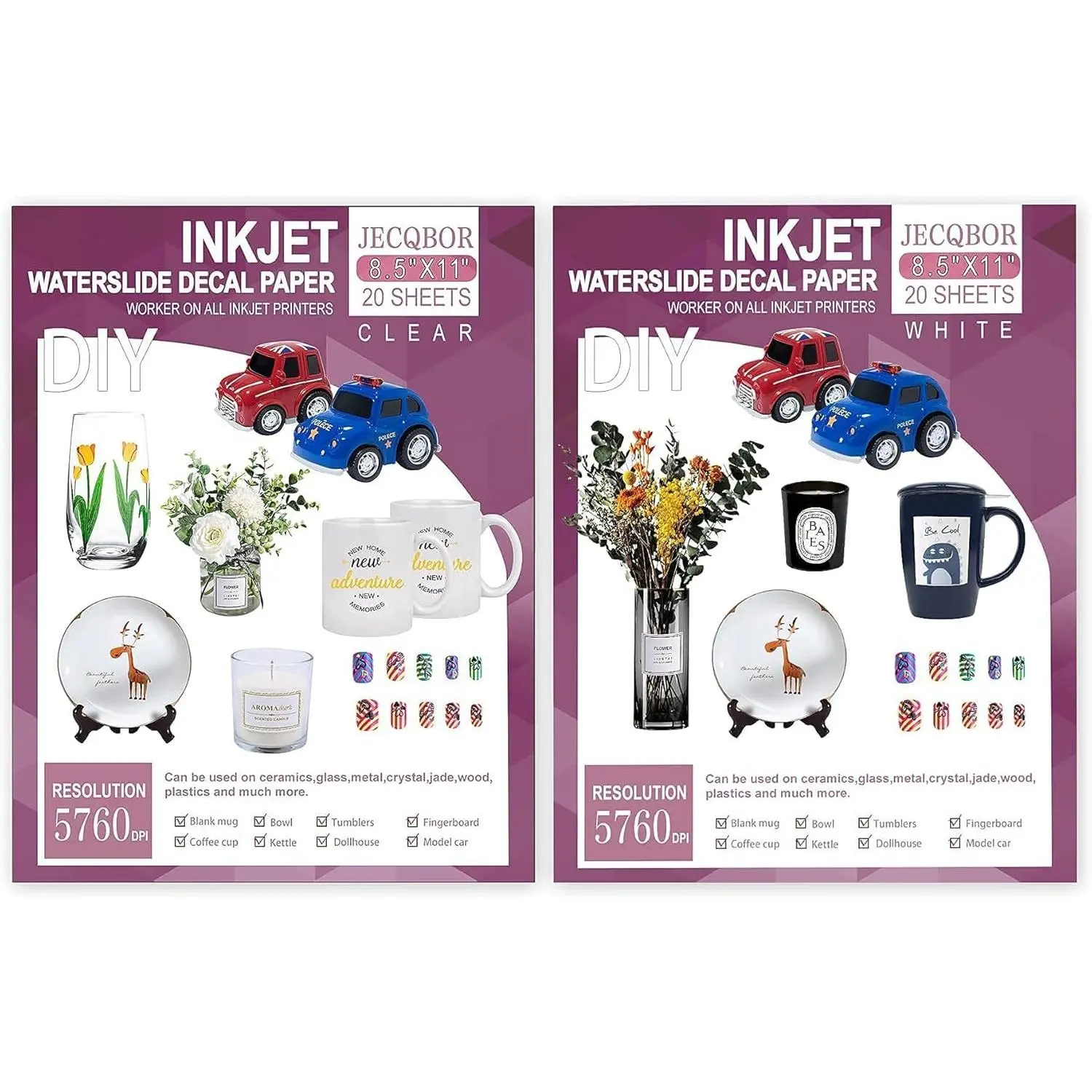 Save 30% on Waterslide Decal Paper Inkjet Bundle Clear and White, Water Slide Decals Paper Printable Inkjet 20 Sheets Clear and 20 Sheets White of 8.5X11 Inch