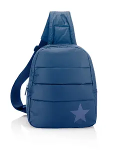 Puffer Crossbody Backpack in Shimmer Navy Blue with Tonal Star