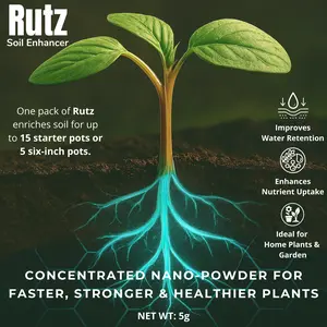 Rutz Soil Enhancer: Concentrated Soil Additive for Outdoor & Indoor Plants – Boosts Root Growth, Water Retention & Nutrient Support Organically – Ideal Soil Amendment for Lawns, Roses, Gardens & Yard (5g Sachet)