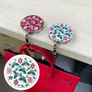 Fashion Purse Foldable Hook Anti-Slip Portable Folding Handbag Table Hangers Holder Bag Storage Decor Gift for Women Girls with Floral Design