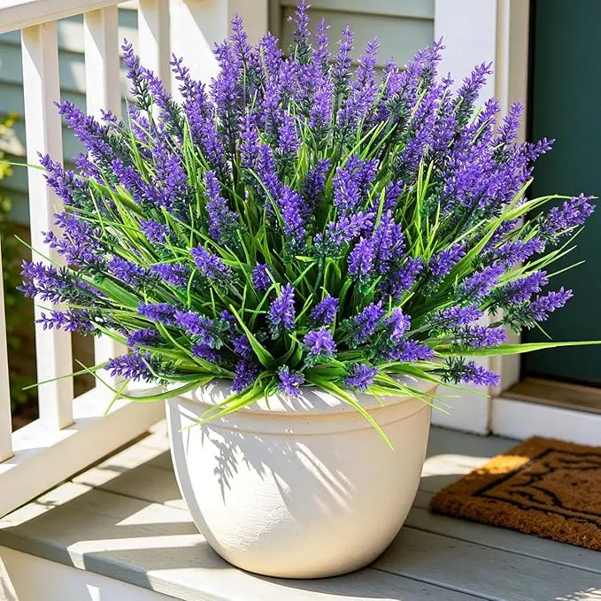 Serra Flora 22-Piece UV-Resistant Faux Plastic Lavender Set - Ultra-Realistic Texture for Front Porch Garden, Artificial Plants Decor, Outdoor Artificial eucalyptus Flowers, Fake Flower Decor (No Pot Included) homedecor