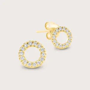 14k Yellow Gold Pavé Lab Grown Diamond Circle Stud Earrings