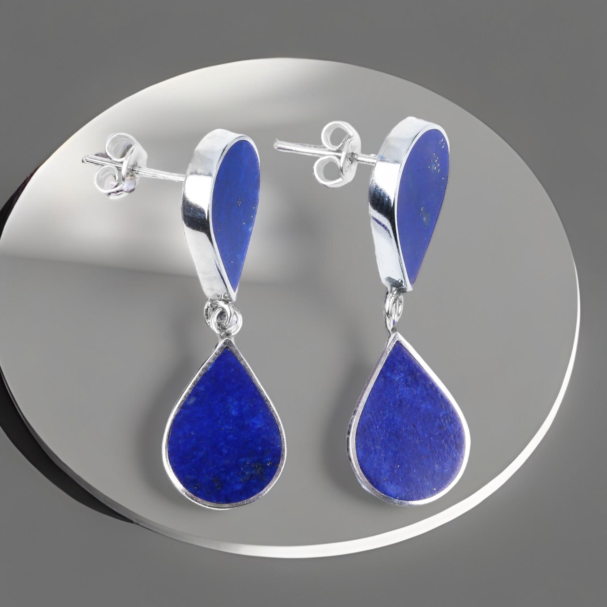 earring jewelry stud fashion, Lapis Lazuli Stud Earrings – 925 Sterling Silver, fashionable earringe, Antiqued Gemstone Jewelry Gift for Women & Men, Trendy Fashion Accessory, fashionable earring, Lapis Lazuli Meditation Tasbih, Stone Length: 14mm