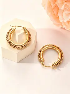 Unique Minimalist Luxury Braided Round Double Layer Earrings, Stainless Steel Jewelry, Fashionable Ear Accessories