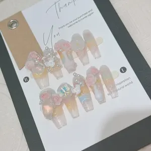 M18 Haruhi Oil Painting Touch Butterfly removable nails by hand pressing on nails Multicolor