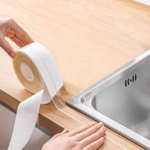 2 Rolls Caulk Tape Self Adhesive, Clear  Caulking Sealing Tape Peel and Stick for Bathroom Toilet Sink Kitchen Countertop Cabinet Baseboard Trim Wall Floor Tile Grout Glue, Transparent