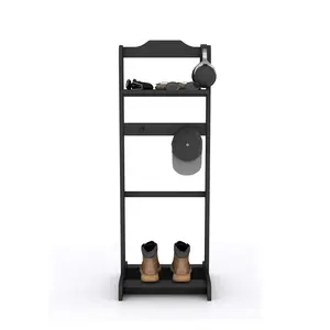 Wooden Freestanding Suit Valet Stand with Storage Tray and Lidded Jewelry Compartment, 16.93 x 15.75 x 47.24 in Bedroom Clothes Organizer for Men Women, Compact Wrinkle Prevention Garment Rack