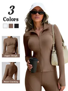 Women's Slim Fit Outdoor Running Jacket, High-End Plain Waist Cinched Yoga Jacket, Gym Training Commute Coat, Sweat-Wicking Quick-Dry, High Elasticity Jacket