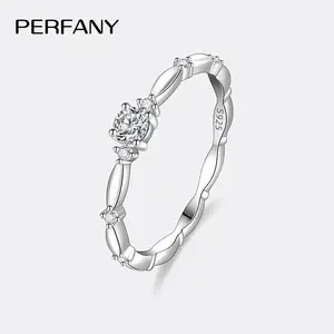 PERFANY 0.1CT Four-clawed Moissanite Women's Ring S925 Sterling Silver Stackable Simulation Diamonds Engagement Fine Jewelry