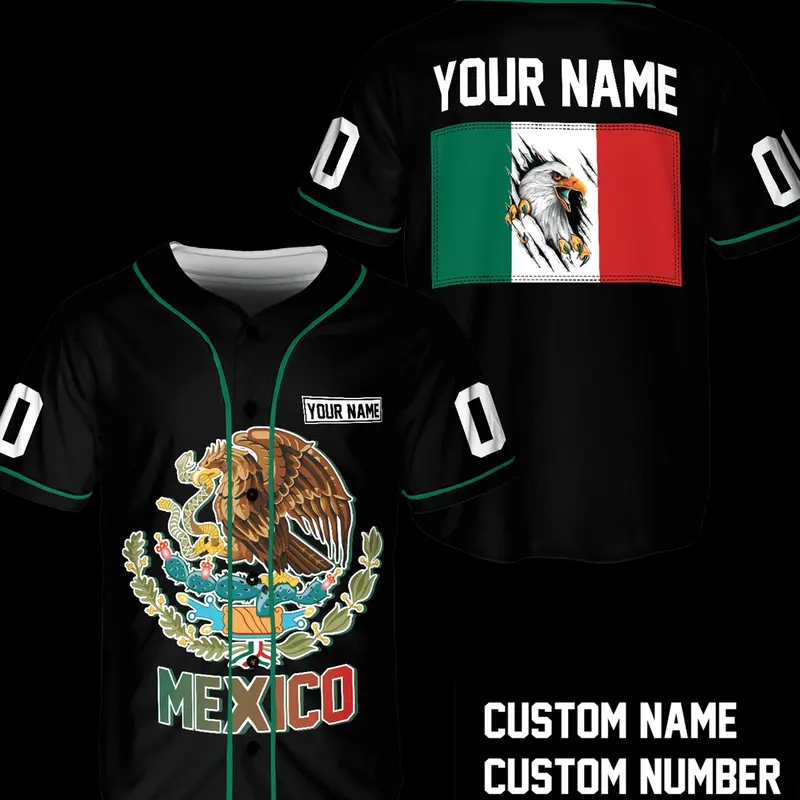 Lotusprinthandmade Personalized Name & Number Eagle Mexico Flag Unisex Baseball Jersey XS-5XL Multicolor (M), custom name eagle mexico jersey, eagle mexico baseball jersey