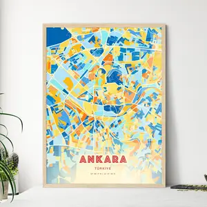 Colorful Ankara Turkey Blue Orange Fine Art Print Ankara Trkiye City Map Customizable Poster Print Unique Wall Decor Personalized Gift