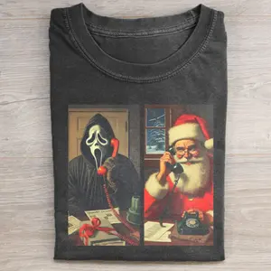 Vintage Ghostface Calling Santa Graphic Tee - Funny Christmas Shirt - Christian Christmas - Santa Claus - Cute Winter Wear - Casual Men's Top
