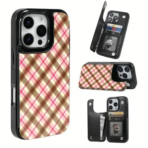 The red brown rhyming patterned card holder phone case is an ideal gift for Christmas, Valentine's Day, and New Year. Suitable for iPhone 17/16/15/14/13/12/Pro/ProMax/Plus/Air/series, birthday gifts, holiday gifts, couple phone cases