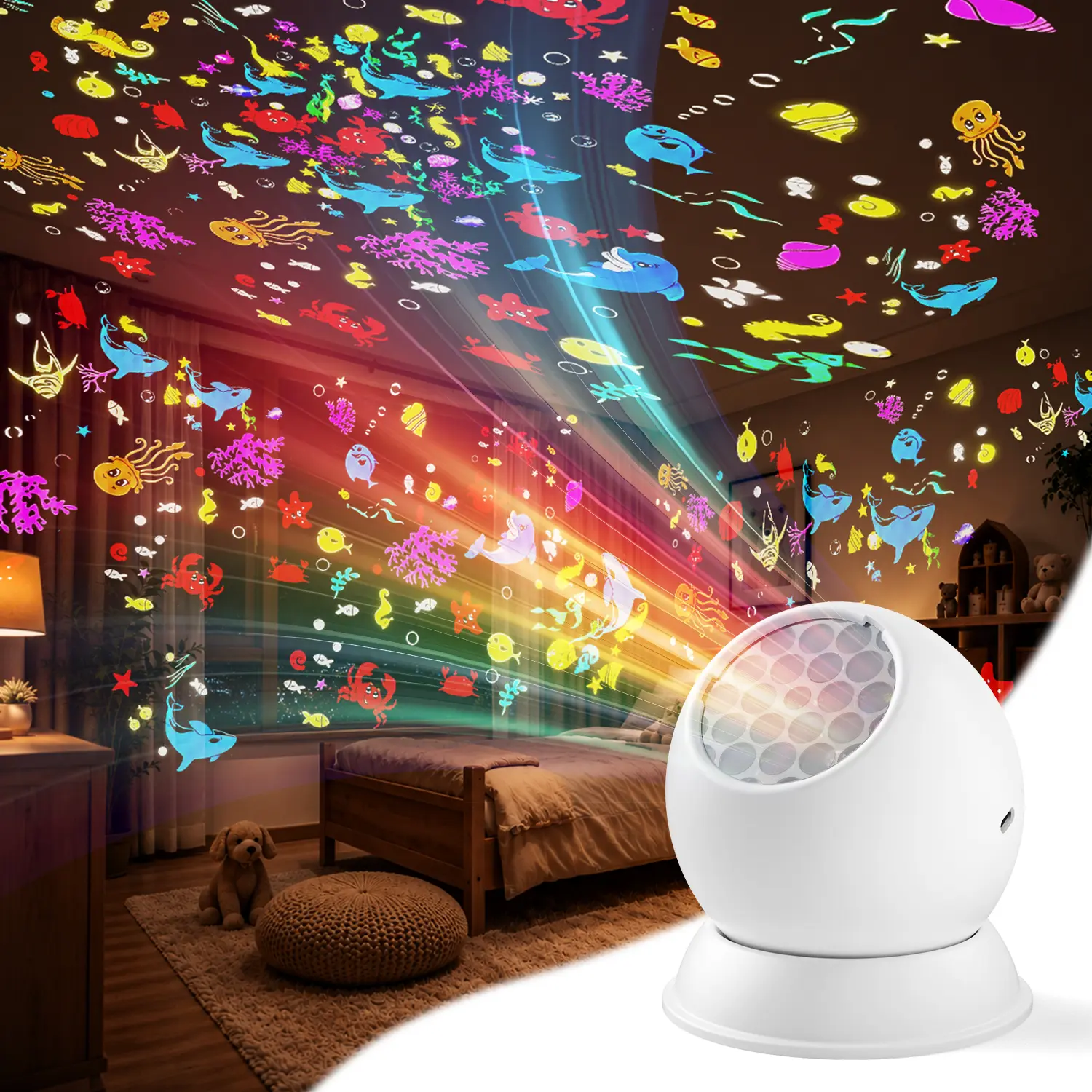 XSLLLY Compact Multicolor LED Dynamic Stage Project Lamp - USB 5V/1A, 16 Patterns, Ocean projection, Colorful LED Show, Outdoor Lighting, Car & Home Use Decoration