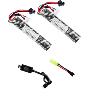 11.1v 2000mAh Battery with Charger - Rechargeable Batteries Accessories with SM2P Plug Mini Tamiya Connector for Airsoft Compatible with Gel Ball Blaster Gun,2 pcs