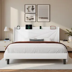 White King Bedframe with 20W PD Type-C/A Charging Port Modern Minimalist Style Reinforced Metal Frame Zero Noise Design