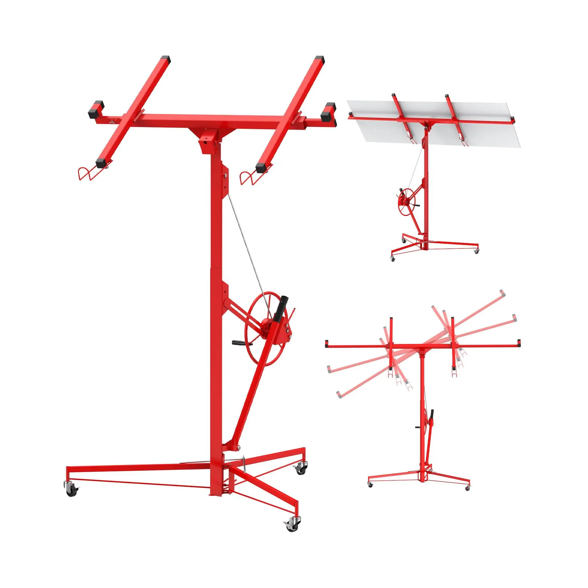 GARVEE 16 FT Heavy Duty Drywall Lift Hoist, 150 Lbs Capacity Adjustable Telescoping Panel Jack with 360° Swivel & Locking Wheels for Ceiling & Wall Installation
