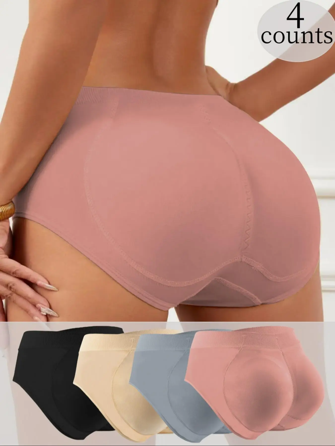 Women's Solid Color Shapewear Panty, Casual Breathable Comfortable Butt Lifter Padded Briefs, Women's Shapewear Bottoms，Hip Enhancer Seamless Underwea