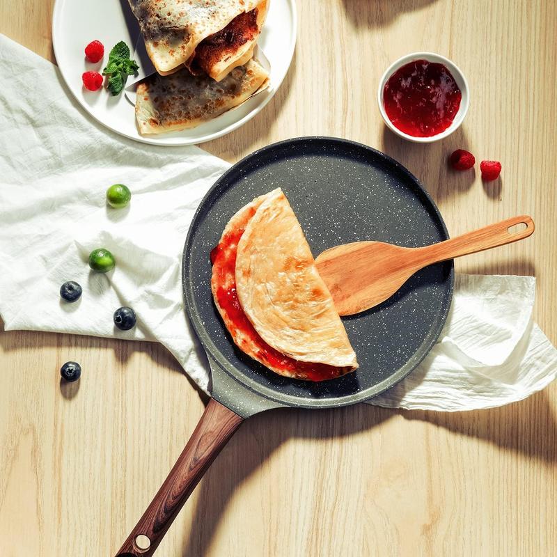Nonstick Crepe Pan, Swiss Granite Coating Dosa Pan Pancake Flat Skillet Tawa Griddle  with Stay-Cool Handle, Induction Compatible