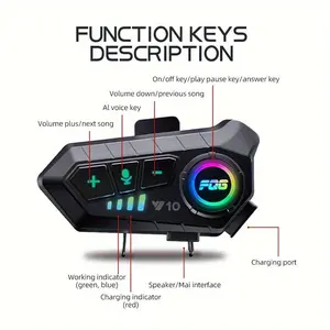 MOKATA Y10 Helmet Wireless Headset, Motorcycle Helmet Wireless Headset 5.3 Sound Control, Wireless Motorcycle Headset with Soft And Hard Microphones