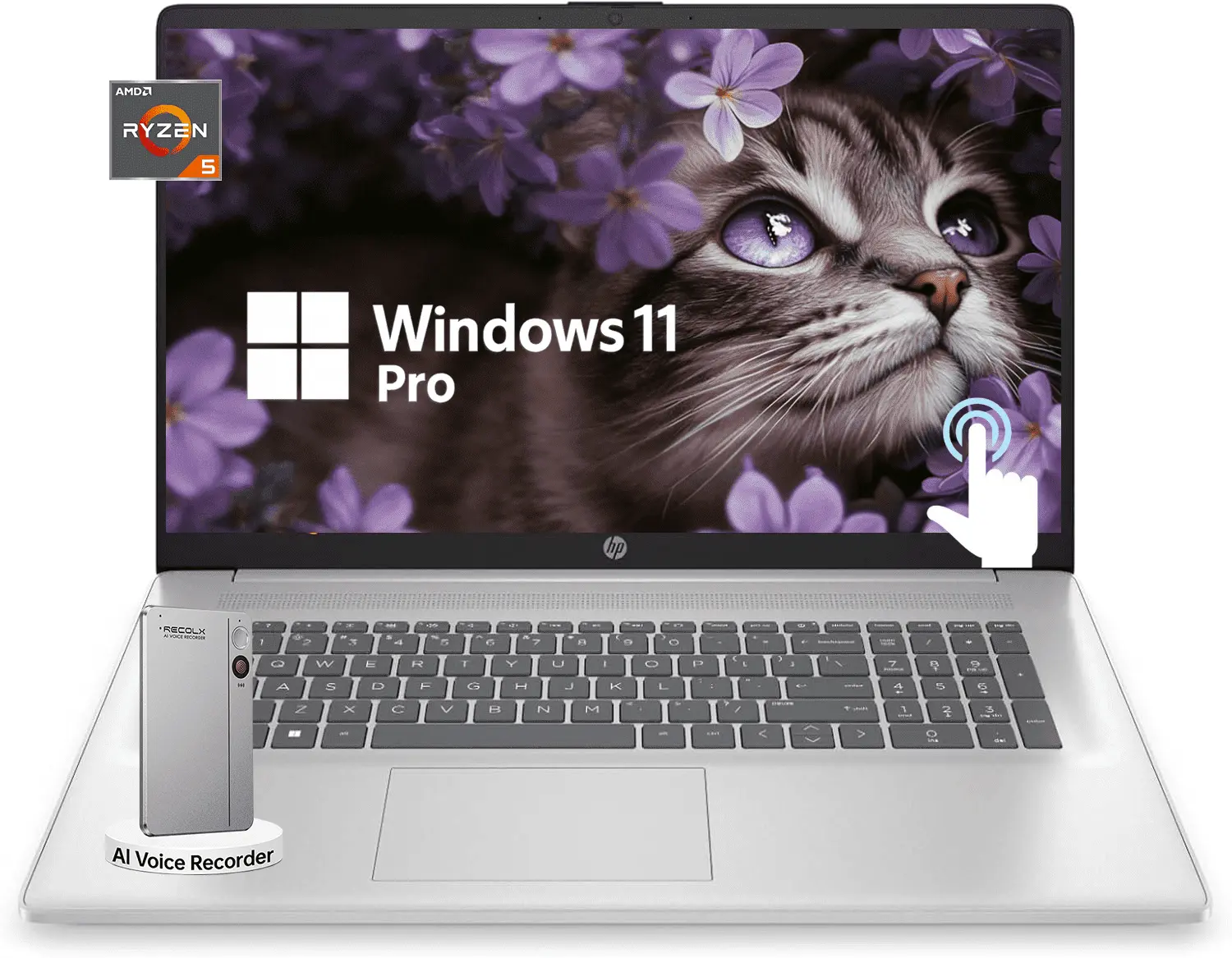 HP 17.3" Flagship Touch Screen Laptop (Touch Screen Laptops), Anti-Glare Display, AMD Ryzen 5 7530U, Win 11 Pro, WiFi 6, 720p HD Video Call, Silver, Up to 32GB RAM/512GB-2TB SSD, W/Accessory, for Business/Students