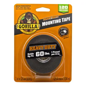 Heavy Duty Double Sided Mounting Tape, Black Tape, 1" x 120" (Pack of 1) - Weatherproof for Indoor or Outdoor