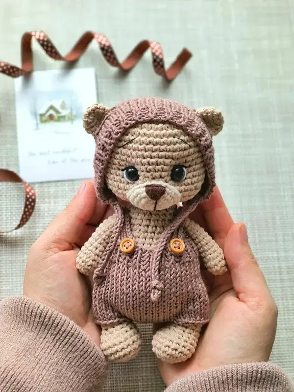 Boho Handmade Bear Crochet, Crochet Bear Plushie, Tiny Teddyy Bear Crochet, Amigurumi Teddy Bear Crochet