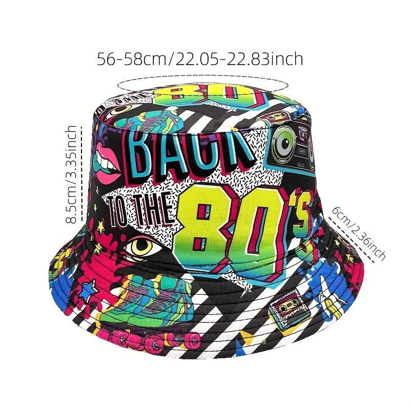 Beach Cap - Back to the 80s Design Colorful Patterned Hat in Polyester for Nostalgic Retro Fashion Versatile Use Ideal for Beach Trips & Casual Outings Vintage