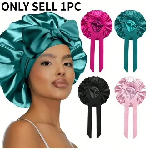 Solid Color Heatless Satin Bonnet, 1 Count Elastic Strap Style Silk Smooth Hair Care Bonnet, Casual Home Daily Hair Care Bonnet for Women & Girls, Adjustable Satin Bonnet, Hair Care Cap