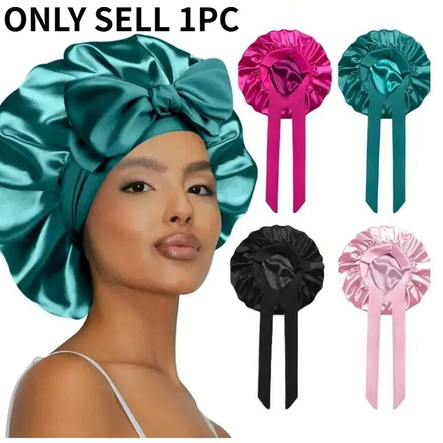 Solid Color Heatless Satin Bonnet, 1 Count Elastic Strap Style Silk Smooth Hair Care Bonnet, Casual Home Daily Hair Care Bonnet for Women & Girls, Adjustable Satin Bonnet, Hair Care Cap