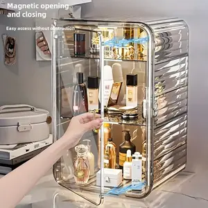 Makeup Cosmetics Storage Rack, Perfume Display Cabinet, Visable Design, Multi-layerDurable Sturdy, Dust-proof, Magnetic Door And Detachable Partition, Height Adjustable, Suitable for Acrylic Dresser, Bathroom, Home Storage, Festival Decorat Boxes