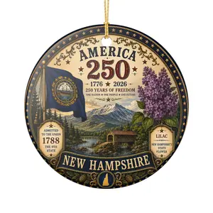 America 250 New Hampshire Ceramic Ornament | State Flag Lilac 1776-2026