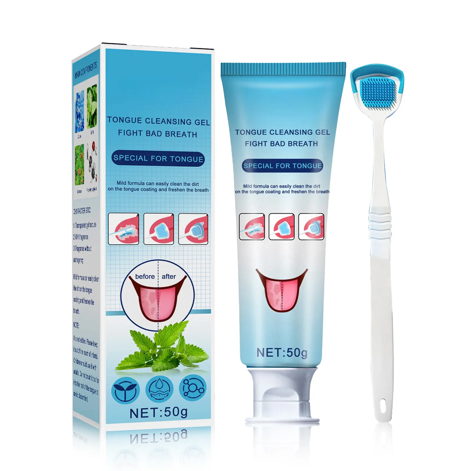 Tongue Coating Cleansing Gel With Built-In Brush, Mint & Sorbose Formula, Deep Tongue Coating Removal, Reduces Bacterial Breeding, Long-Lasting Fresh Breath, Gentle Easy 3-Step Oral Care, Daily Mouth Hygiene Essential, reduce bad breath