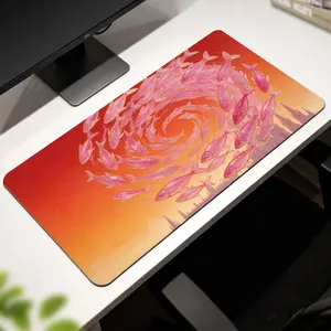 LIVEKEY Large Extended Non-Slip Mouse Pad, 31.5x15.75in Pink Fish Spiral Art Design, 0.12in Thick, Reinforced Edges, Gaming & Office Desk Mat, Non Slip Mousepad