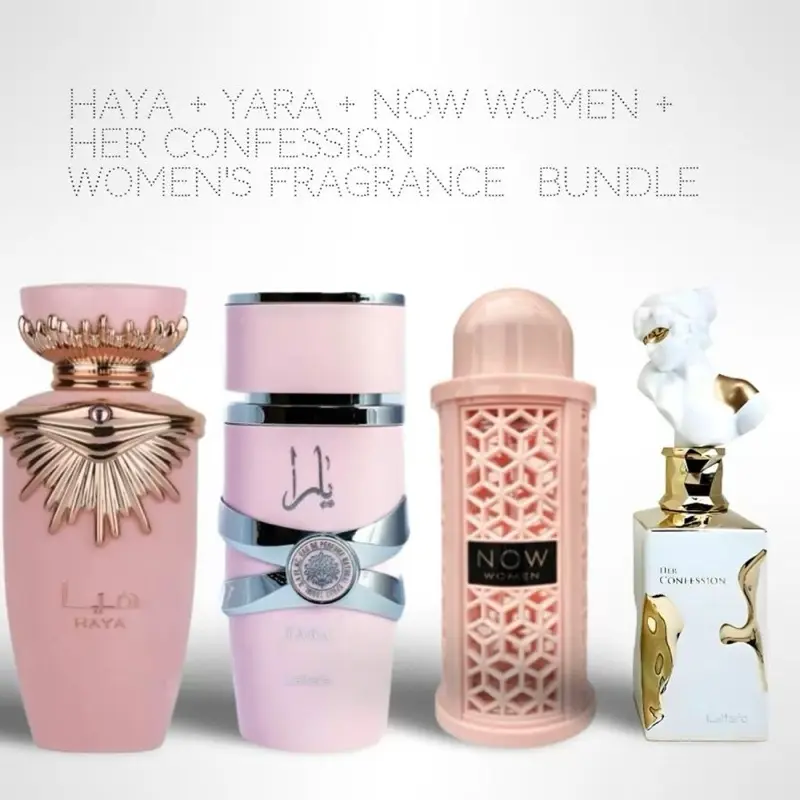 Lattafa Haya + Yara + Now Women + Her Confession 100ml (3.4oz) - Fragrance Collection Starter Pack - Women's Fragrance