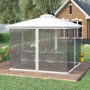 10x13 ft White-Trimmed Gazebo Mesh Sidewall, Polyester Screen Netting with Zipper Design, Enclosure Garden Buildings for Patio Outdoor Insect Protection