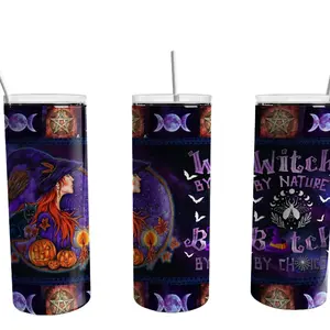 Witch by Nature B*tch by Choice 20 oz Tumbler with lid and stainless-steel straw  insulated tumbler Drinkware Flasks Stylish Coffee Portable Bottled Water Bottles Drink Reusable Washable Tumblers Go-cup Wiccan Mug
