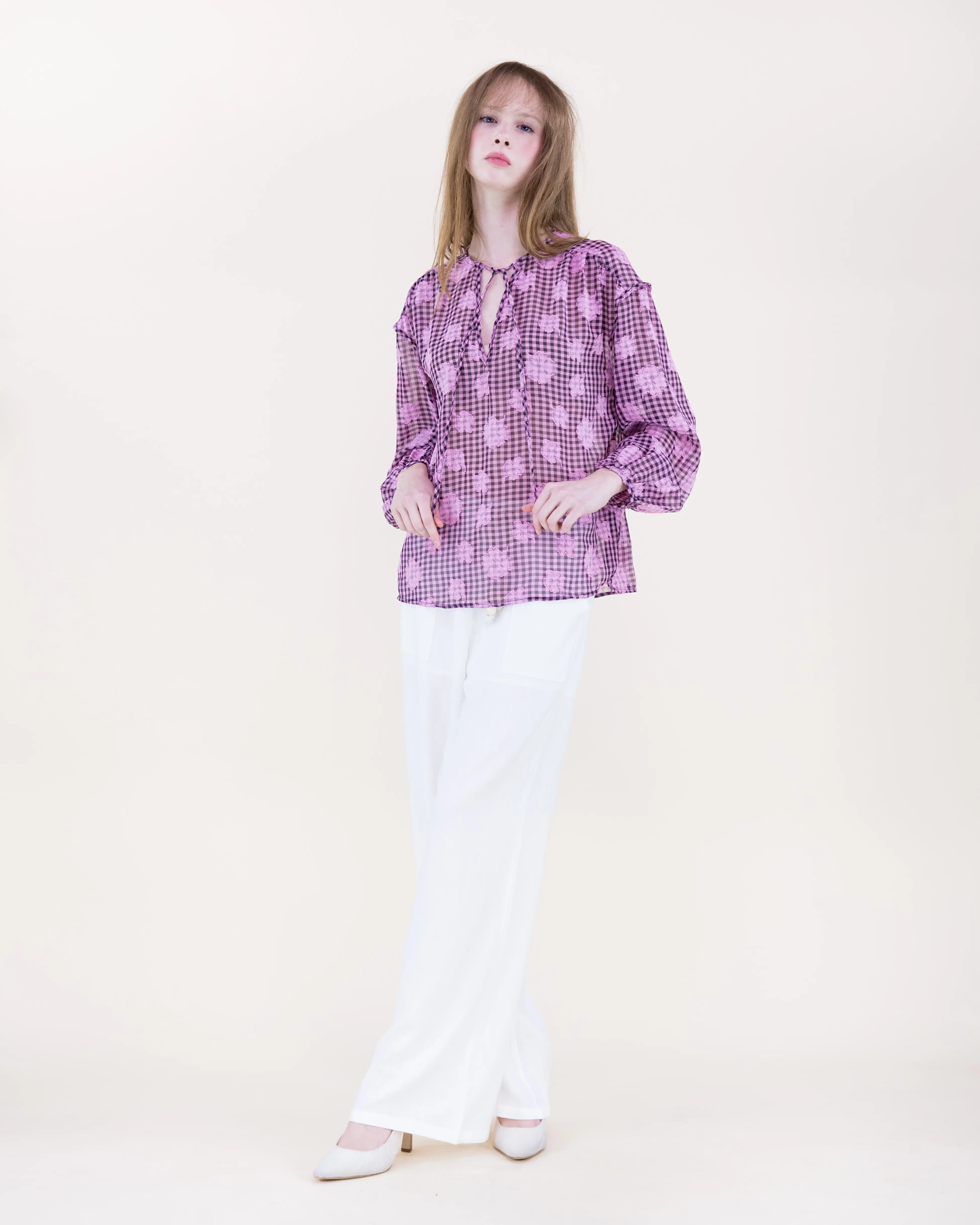Women’s Atelier Shimmer Rhinestone Button-Up Blouse – Elegant Sheer Collared Shirt