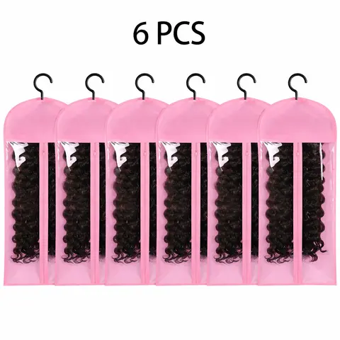 Hanging Hair Extension & Wig Storage Holder (2/6 Packs, 2026 New Transparent Set with Hanger & Bag) - Dustproof, Ergonomic Design Cover, Accessory Organizer, 2pc Blush Pink