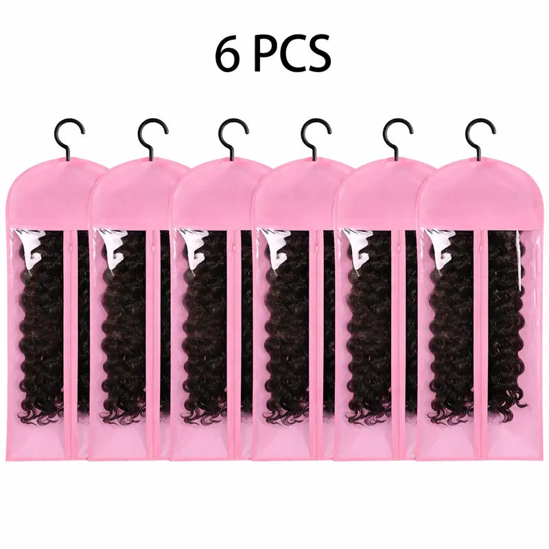 Hanging Hair Extension & Wig Storage Holder (2/6 Packs, 2026 New Transparent Set with Hanger & Bag) - Dustproof, Ergonomic Design Cover, Accessory Organizer, 2pc Blush Pink
