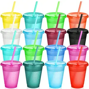 Reusable Water Bottle Cup Set, Ice Coffee Travel Mug, Plastic Drinkware for Birthday Wedding Party Events, Durable Reusable Design