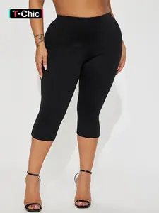 Women's Leopard Print / Solid Capri Pants, Casual Comfy High Waist Skinny Capri Legging Pants for Daily Wear, Ladies Bottoms for All Seasons, Stretchy Soft Leggings