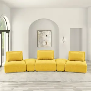 FM63001YL Stavanger Yellow Chenille Sectional Sofa 5 pc Modular Design with Adjustable Backs for Living Room Lounge Modern Interior